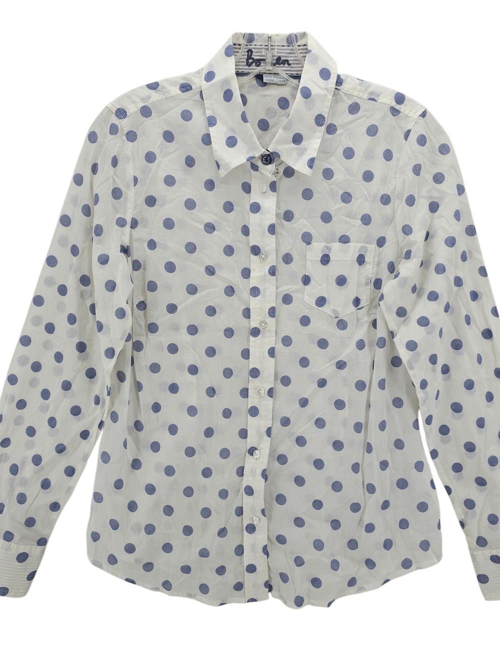 Boden White Button-Down Shirt with Blue Polka Dots